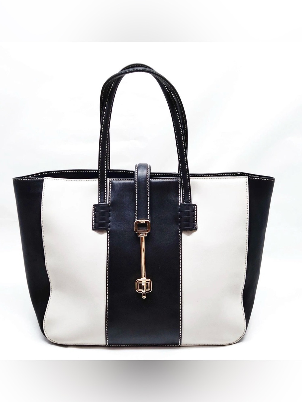 Tod’s Bi-Color Striped Leather Tote Bag